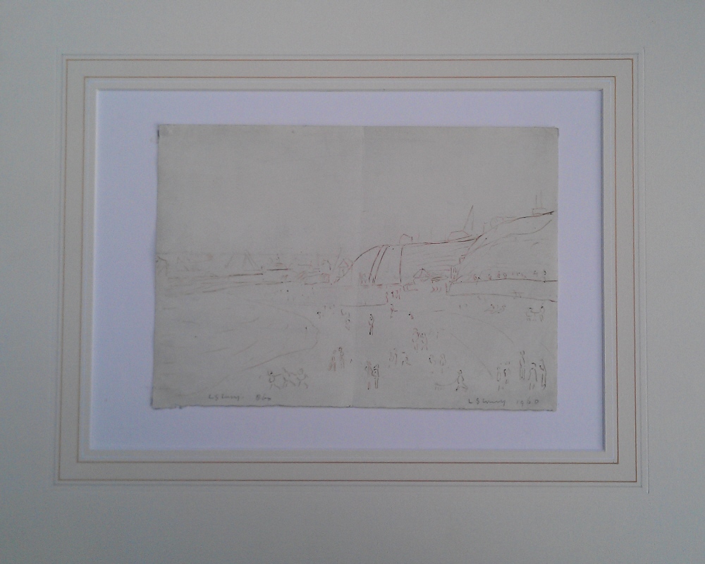 lowry figures on a beach original drawing framed